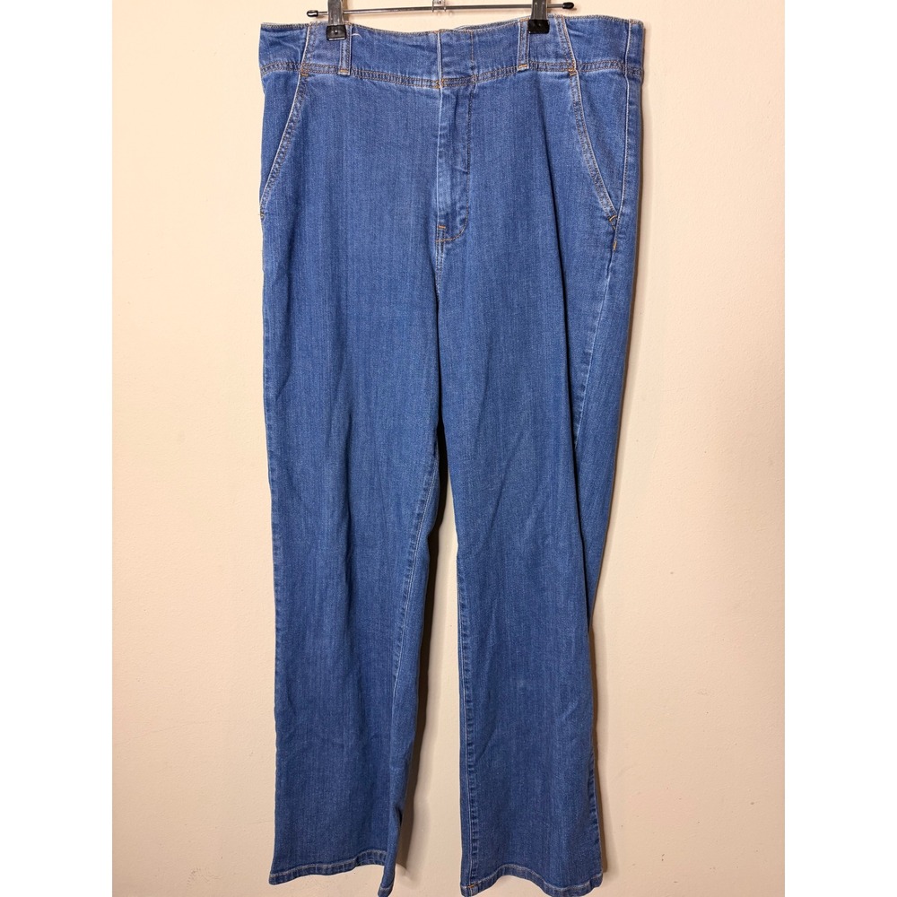 Anthropologie Pilcro Trouser Jeans 32T Blue Wide Leg High Rise Stretch Denim
